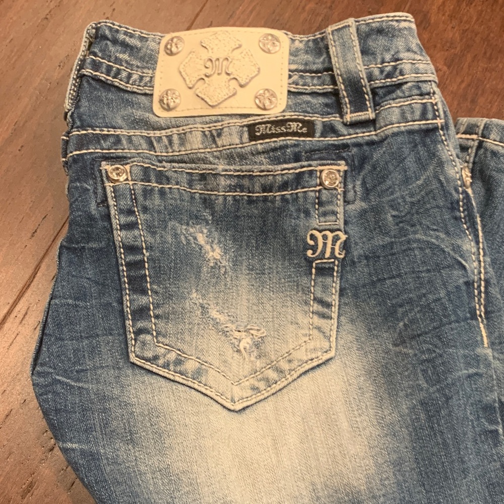 Miss Me Women's Distressed Light Blue Boot Cut Jeans